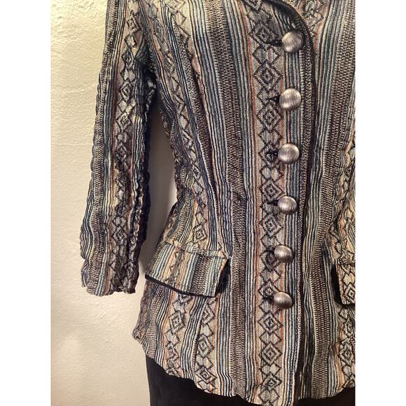 Alberto Makali Multi Color Crinkle Knit "Missoni Look" Mid Sleeve Jacket Top M - Picture 10 of 11